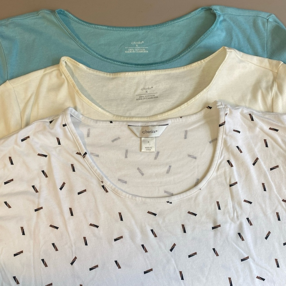 Lot 3! CJ Banks 3/4 Sleeve & Short Sleeve T-shirts Women Size 1X  Cotton Blend